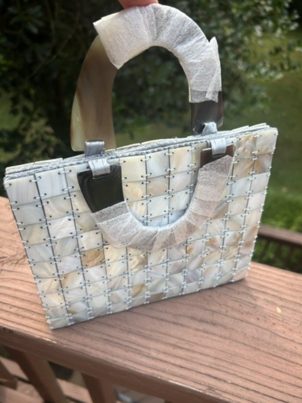 MOTHER OF PEARL Natural Horn Tortoise Shell Handle PURSE - Picture 2 of 7